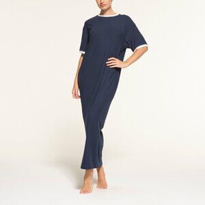 Skims Sz S Navy Blue Soft Lounge Ringer T-Shirt Long Maxi Dress Stretchy Modal